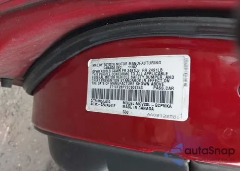 2003 Toyota Camry Solara Sle V6 z USA, uszkodzony, nr VIN 2T1CF28P73C608343